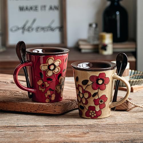Taza de cerámica 12 oz con tapa y cuchara rojo miniatura 5