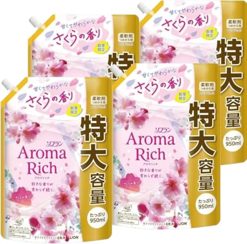 【まとめ買い】ソフランアロマリッチ詰め替え用特大さくらの香り950mL×4個セット