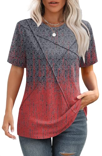 Image of XIEERDUO Womens Summer Tops 2026 Pleated Round Neck Short Sleeve Shirts Business Casual