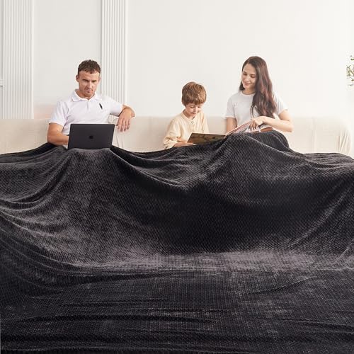 Oversized King Fleece Blanket 120x138 Inches, Seamless Soft Cozy 3D Jacquard Flannel Blanket 10'x11.5' Extra Large for Bed, Sofa, Couch, Travel & Camping, California King Throw, Black Leaf