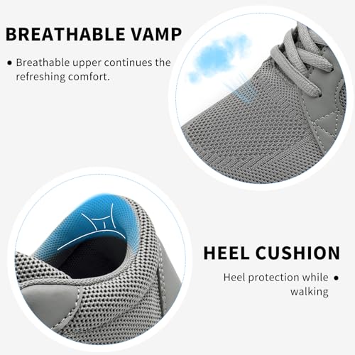 Walking Shoes Women Barefoot Shoes Wide Toe Box Minimalist Shoes Casual Zero Drop Sole Outdoor Trail Running Fashion Sneaker Grey Size 103