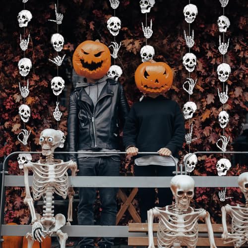 Image of Cheerland Halloween Garland Skull Party Decorations Skeleton Finger for College Banner Spooky Garlands Adult Skeleton Birthday Party Decoration Haunted House Streamers Hanging Teen Dorm Decor 6 Pcs