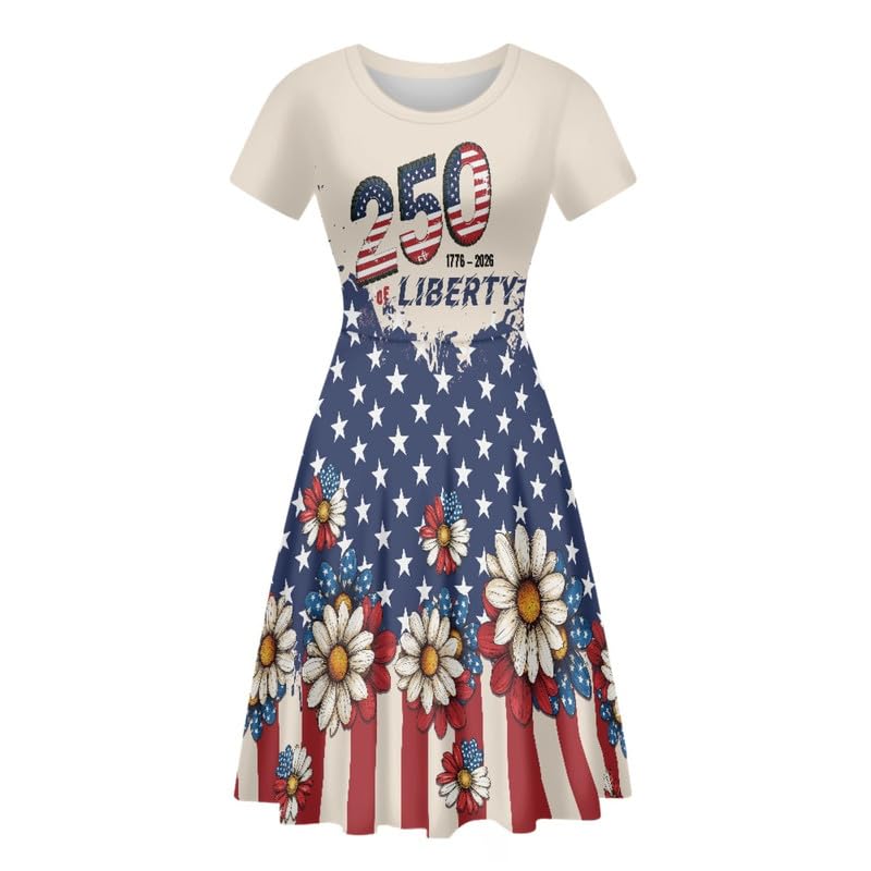 Image of Irisjudy T Shirt Dress for Women Short Sleeve Girls Short Sleeve Dress Plus Size, O Neck Knee Length Midi Dress for Ladies