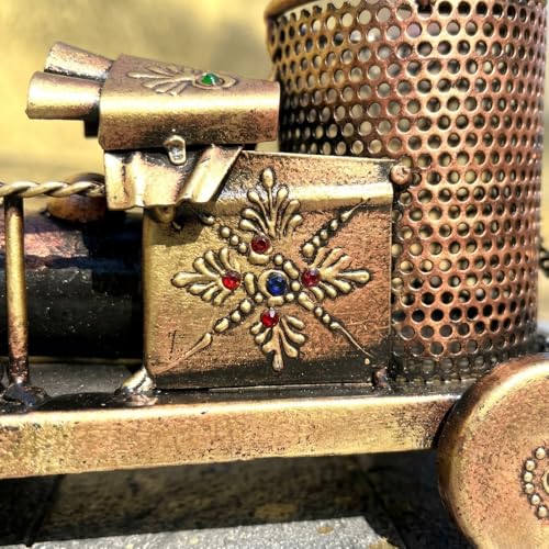 Image of Engine Showpiece for Office Table Decor, Bronze Metallic Train Miniature for Corporate Gifting, Desk Decoration and Home Wedding Lighting Ornament (12x13x21 CM)