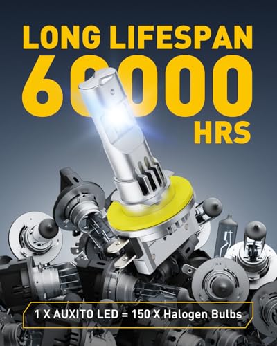 Image of AUXITO H11B Bulbs, 1400% Brightness, 6500K Ultra White, 1:1 Mini Design, Anti-Flicker H8B /H9B Light, 3MIN Plug N Play, 60000Hr+ Long Lifespan, 99% Vehicles Supported, Pack of 2