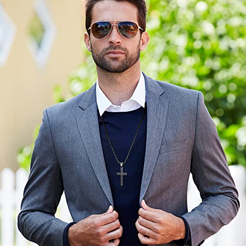 Pendant Cross for Car Rear View Mirror Necklace for Men Charm Car Mirror Hanging Accessories Ornament Stainless Steel Lord's Prayer Cross Necklace With Bible Verse (Black)2