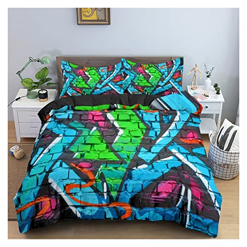 Duvet Cover Sets Colorful Graffiti Pattern Bedding Set 2/3PCS 3D Print Duvet Cover Set Bedclothes with Pillowcase Soft Duvet Cover with Zipper Closure Easy Care (Set 2 US Twin 173x218cm)