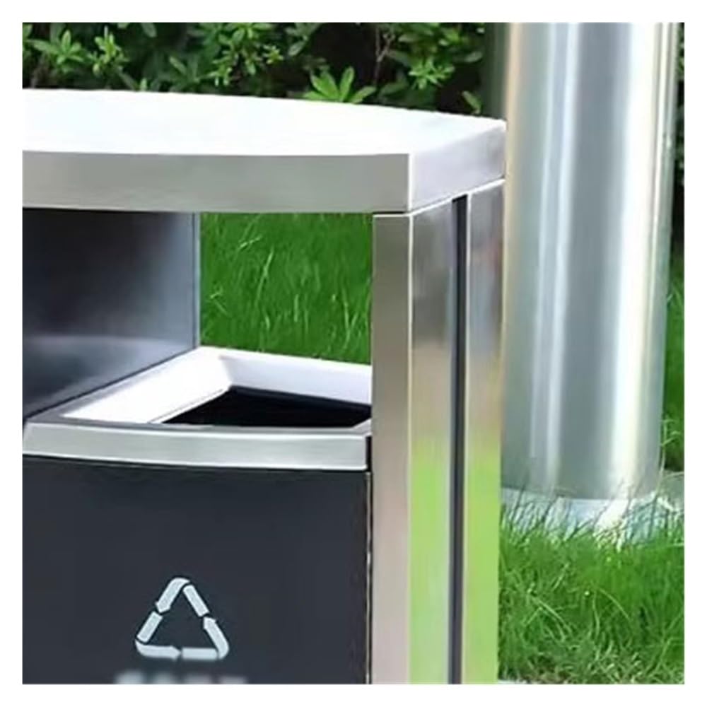 Outdoor Trash Can, Stainless Steel Classified Trash Can Outdoor Public Area Metal Rubbish Bin