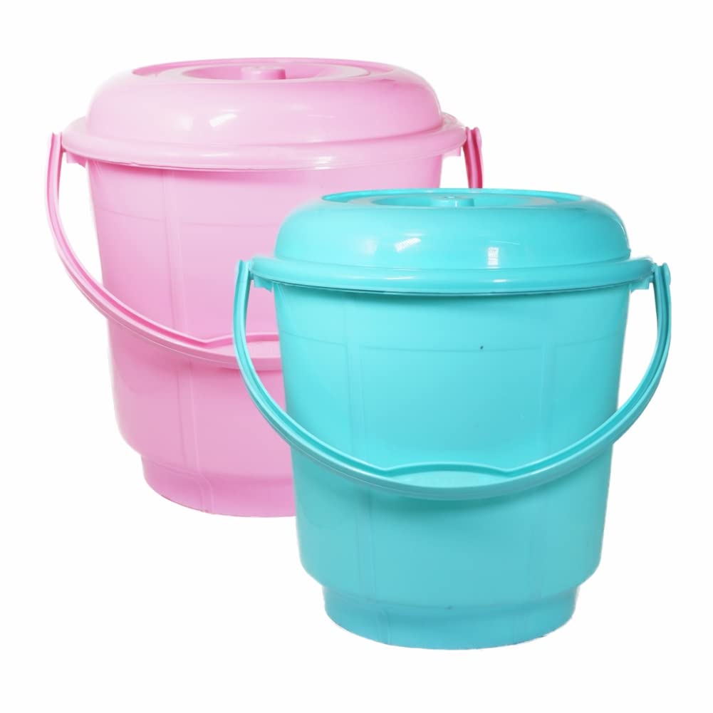 Wonder Homeware 5 Liter Plain LT Heavy Quality Plastic Bucket with Lid,for use in Bathroom, Kitchen, Laundry, Garage,Pack of 2 Pc, 5 Liter, Blue Color (Pink Green) (B0C14L995P) Amazon Price History, Amazon Price Tracker