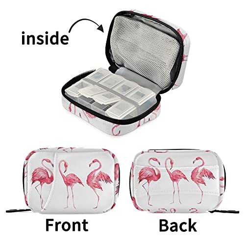 Image of Naanle Watercolor Flamingos Pill Box 7 Day Pill Case Travel Pill Organizer Bag with Zipper Portable Weekly Case Compact Size for Vitamin Supplement Holder