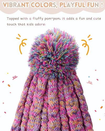 Image of KMOLY Kids Toddler Winter Hat 2PCS,Thick Warm Beanies with Pom Pom Fleece Lined Earflap Knit Hat for Boys Girls Children