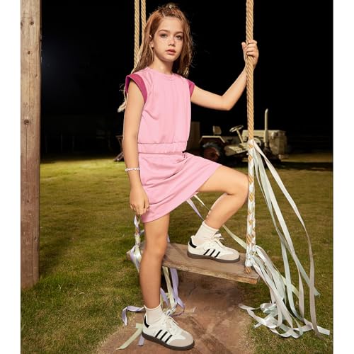 CHILDRENSTAR Girls 2 Pieces Tracksuit Summer Fall Crewneck Crop Tops and Skirts Pocketed Kids Casual Skort Sets3