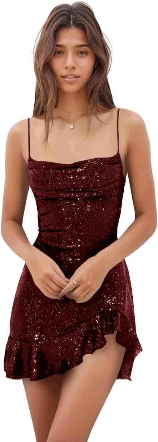 Vestidos de bienvenida UZN cortos con cuello vuelto y lentejuelas