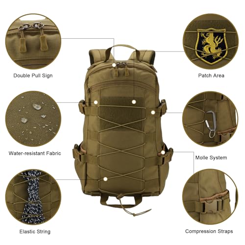 Mochila de senderismo táctica ligera 25L, caqui miniatura 4