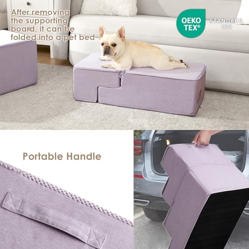 Image of EHEYCIGA Dog Stairs for Bed 18 inch H, 4-Step Dog Steps for High Bed, Pet Steps for Small Dogs and Cats, Non-Slip Balanced Pet Ramp Indoor, Lilac