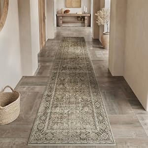 Brown Runner Rug 2x10 Vintage Area Carpet Hallway Long Indoor Kitchen Washable Living Room Low Pile Traditional Distressed Retro Accent Throw Rug Non Slip Laundry Bathroom Office Dining Room