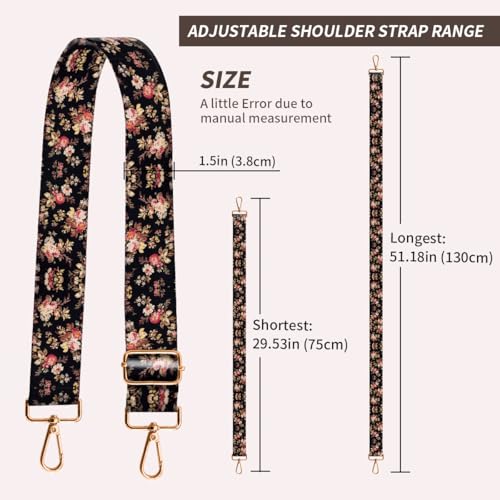 Image of Purse Strap Replacement Crossbody, 3.8cm Wide Shoulder Strap Adjustable Replacement Belt Gold Buckle