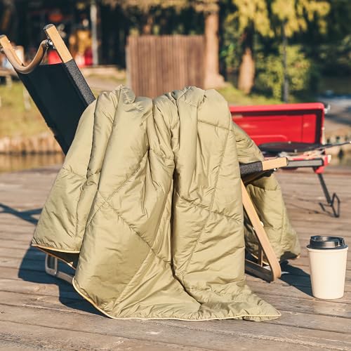 Sonive Campingdecke Reisedecke Ultraleicht,wasserdichte Decke,100% Nylon Warme Outdoor Decke Winddichte für den Außenbereich, leicht, verstaubar,71x101cm,Army Green