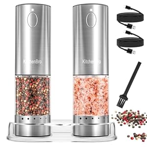Electric Salt and Pepper Grinder Set 6 Levels Adjustable Coarseness Refillable Stainless Steel Auto Salt and Pepper Grinder Mill Usb Rechargeable with Lights