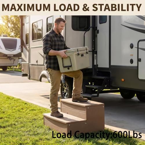 Image of Heavy Duty Hot Tub Steps, 2 Steps Large Versatile Stairs for Outoor Above Ground Pool, Spa,Deck & Porch Outside, Steps Capacity 600LBS (Brown)