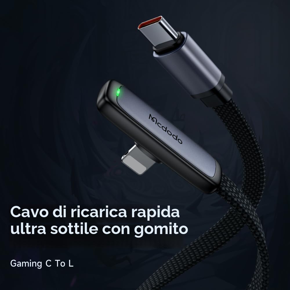 mcdodo Cavo USB C a Lightning 36 W cavo di ricarica USB C corto 90 gradi nylon USB C Fast per iPhone 14,13,12,11,XS,XSMax,XR,X 8 Plus,7 Plus, 6s, 6s Plus, 6,6 Plus, iPad