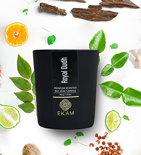 Image of EKAM Royal Oudh Votive Soy Wax Scented Candle, 40 Grams, 10 Hours Burn Time| Long Lasting Premium Candles | Ideal for Home Decor | Gifting & Aromatherapy