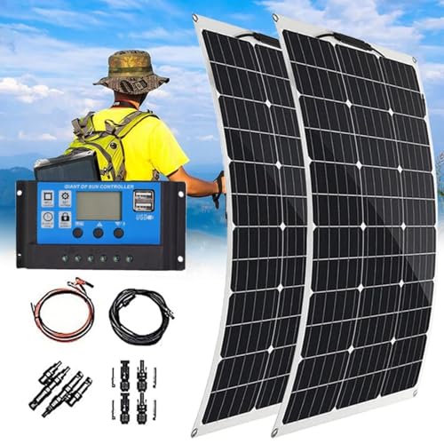 Cargador solar portátil de 2 paneles solares de 150 vatios y 18 V, monocristalino, semiflexible y flexible, ideal para portátiles, teléfonos móviles, generadores solares, baterías externas y camping