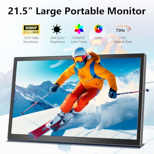 Image of 21.5inch Large Portable Monitor for Laptop, FHD 1080P 75Hz VESA Supported USB-C HDMI Extender Computer Monitor for Working Business Gaming