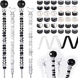 119 Stück Gartenstecker DIY Feenstab Pflanzenstecker mit schwarzen, weißen großen Loch Perlen Kristall Diamant Stopper Top 4 Edelstahl Gewindestange Perlen Gartenstecker für Außen Innen Hof