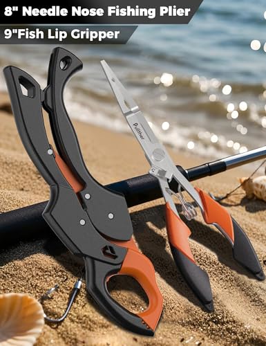 Image of Fish Gripper 9.2 inch,Muti-Function Line Cutter Fishing Pliers, Saltwater Fishing Tool Kit,Fishing Gear with Fishing Lanyard