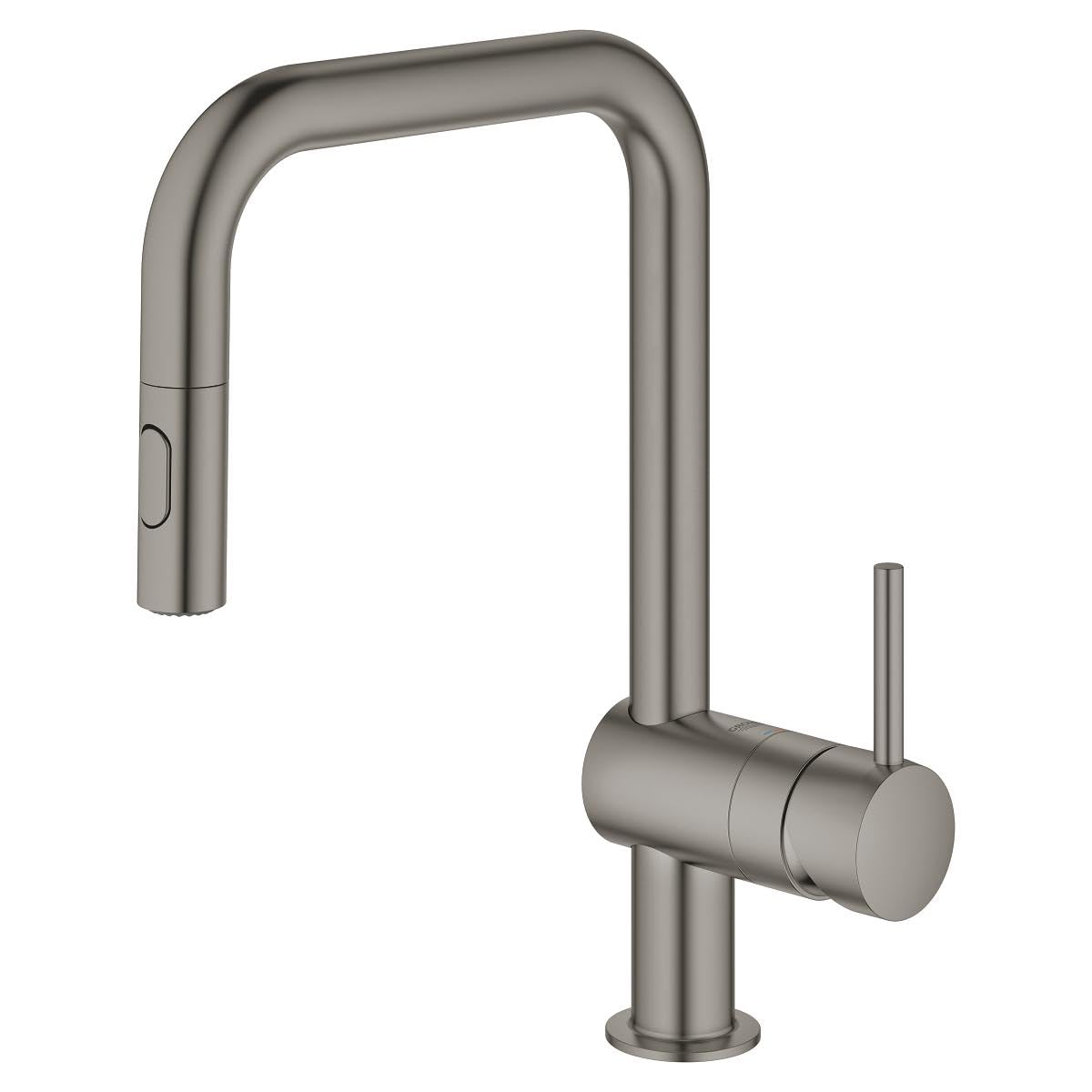 Grohe Miscelatore monocomando per lavello Minta, DN 15, 32322, Bocca a U, doccetta risciacquo Combinato, colorazione: Grafite Dura Spazzolata - 32322AL2