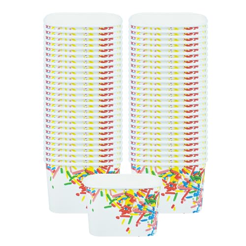 Image of Restaurantware Paper Cups 50 Count 12 Ounce Square Disposable Ice Cream Containers, Leak-Resistant Paper Dessert To Go Cups, Hot And Cold Food, Durable Classic Sprinkles Design