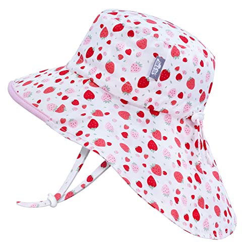 Jan & Jul Chapeau de Soleil en Coton pour Les bébés Filles, la Protection 50+ UPF (S: 0-6 Mois, Fraise)