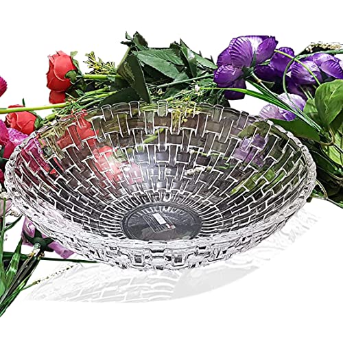 Image of Pure Source India Glass Floral Fruit Bowl for Dining Table Decoration, Home Decor & Gifting Purpose- 1 Piece, Transparent, 10 Inch