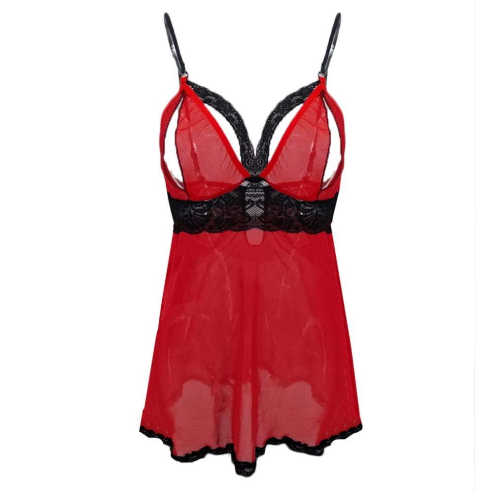 Lencería para Mujer Sexy Tallas Grandes Vestido de Encaje Sexy para Mujer Ropa de Dormir Exótica Disfraz Muñeca Ropa de Dormir (Rojo XXL)