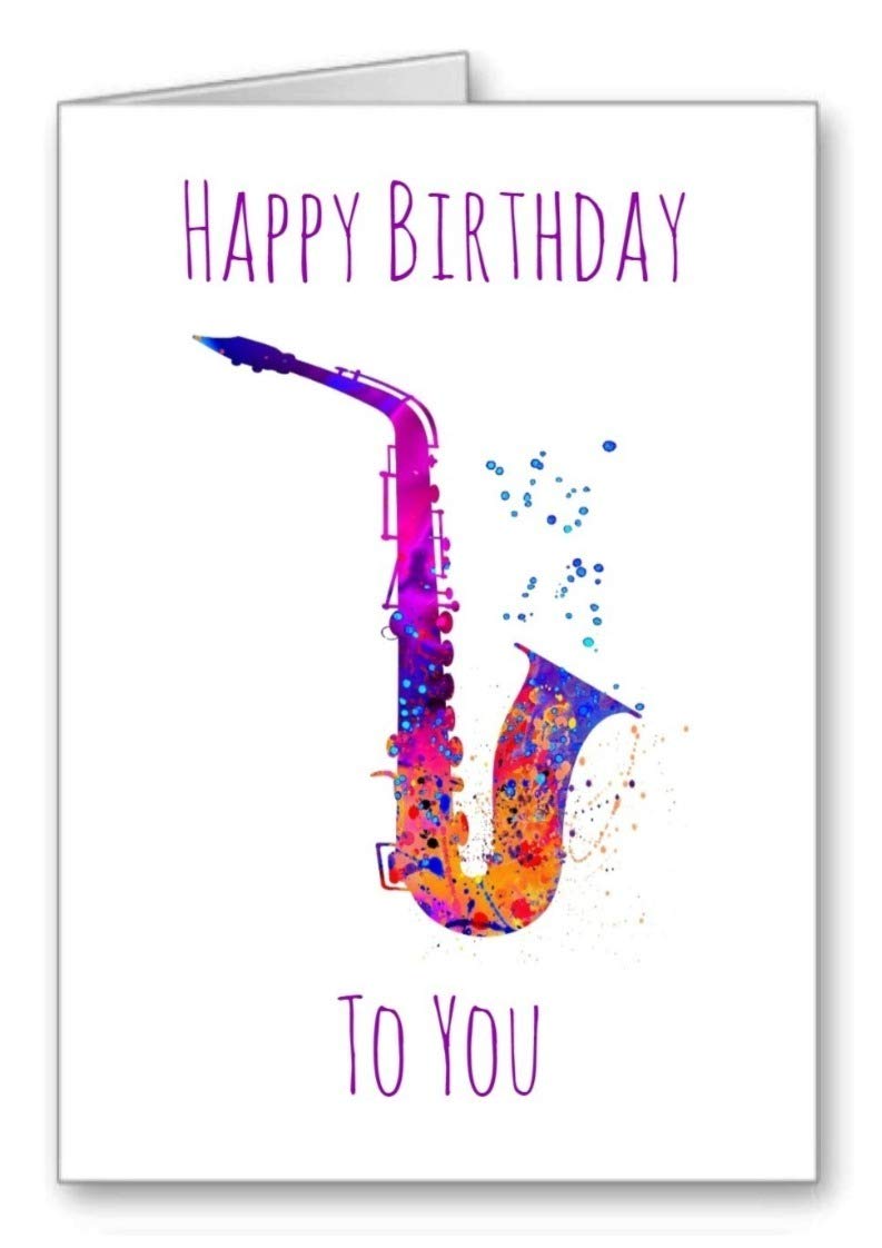 Buy GFC Saxophone Birthday Card Happy Birthday Watercolour effect (envelope included) Online at