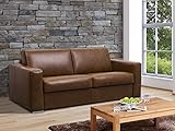 Sofá cama de 3 plazas tipo italiano 100% piel de búfalo DELECTEA II - Piel vintage caramel