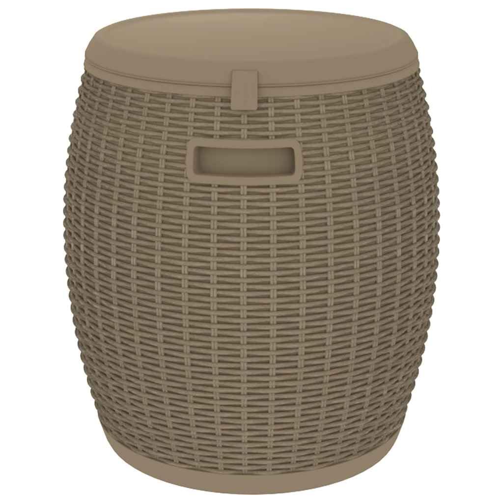 Cassapanca da giardino 4 in 1, marrone chiaro, in polipropilene con effetto rattan, 42,5 x 42,5 x 44 cm, capacità 37 litri, resistente alle intemperie e ai raggi UV, come contenitore