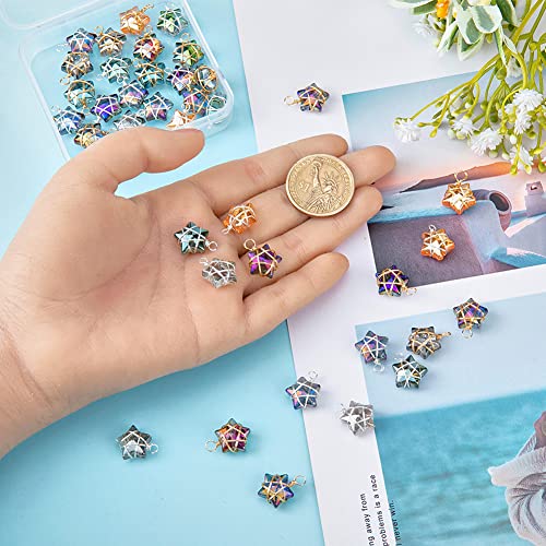SUPERFINDINGS 40Pcs Glass Star Charms Wire Wrapped Star Pendants AB Color Electroplate Glass Charms Mixed Color Crystal Dangle Charm for Earring Bracelet Necklace Jewellery Making,Hole:1.5-2mm - Image 3