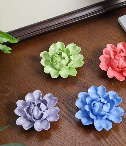 Image of Ceramic Flower Wall Art Decor, Artificial Flower Wall Sculpture,Handmade Ceramic Flowers for Home,Hallway,Living Room, Kitchen,Bathroom (Fruit Green,Luoyang Peony, 3.54 inch)