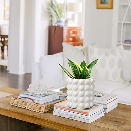 DILATATA 6 Inch Ceramic Planter Pot for Indoor Plants with Drainage Hole Bubble Flower Planter Hobnail Plant Pot Garden Planter White Succulent Plant Pot Utensil Holder