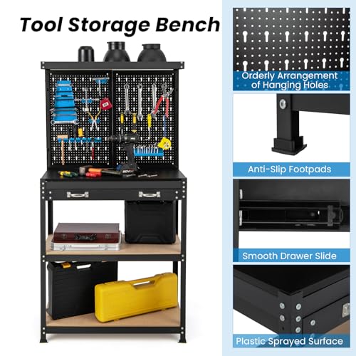 COSTWAY Workbench with Pegboard, Metal Garage Work Bench with 13 Hanging Accessories & Drawer, Heavy Duty Tool Storage Workstation Unit for Workshop Warehouse, 81x41x156cm, 290kg Capacity (Blue+Black) 5 COSTWAY Workbench with Pegboard, Metal Garage Work Bench with 13 Hanging Accessories & Drawer, Heavy Duty Tool Storage Workstation Unit for Workshop Warehouse, 81x41x156cm, 290kg Capacity (Blue+Black) - Image 5