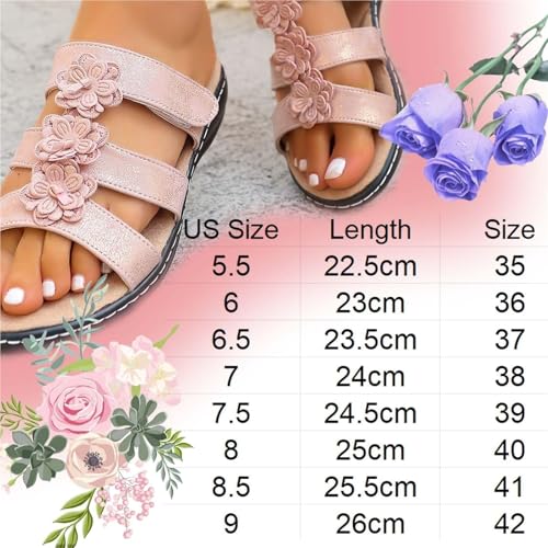Women's Floral-Embellished Slip On Sandals with Arch Support Low Wedge Comfortable Wide Fit Summer Shoes2