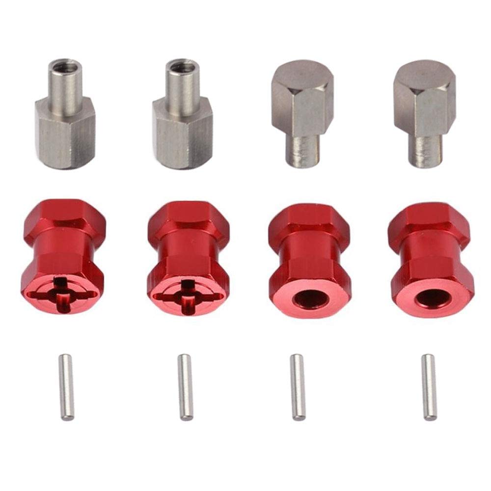 kingsea 4pcs Metal 12mm Wheel Hex Adapters 15mm Extend Compatible with Scx10 D90 1/10 RC Crawler Wheel Rims (Red, 15mm)
