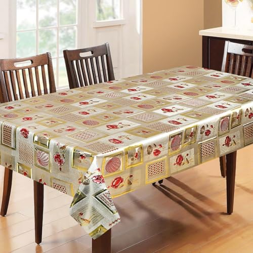 Image of Dakshya Industries PVC Waterproof Withoutlace Dining Table Cover (Size - 54X78 Inch) Rectangle 6 Seater Heat Rasistant, Golden