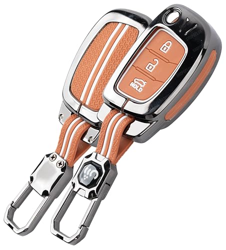 Image of SHOPOFLUX Metal Key Cover for Hyundai Hyundai Creta, Venue, Tucson, Alcazar, I20, Grand i10 Nios, Aura, Xcent, Exter 3 Button Flip Key Only (Metal Brown Silicone)