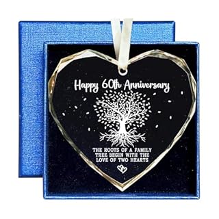 Wasise 60th Wedding Anniversary - 60th Anniversary Decorations, Gifts for Grandparents, Parents, Couple Anniversaries Idea Ornament, Glass Christmas Ornaments, Heart Shape Crystal Glass Pendant