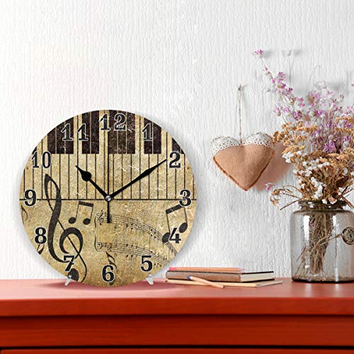 Auuxva Vintage Music Note Piano Key Round Acrylic Wall Clock, Silent Non Ticking Art Painting For Kids Bedroom Living Room Office School Home Decor #TOP1