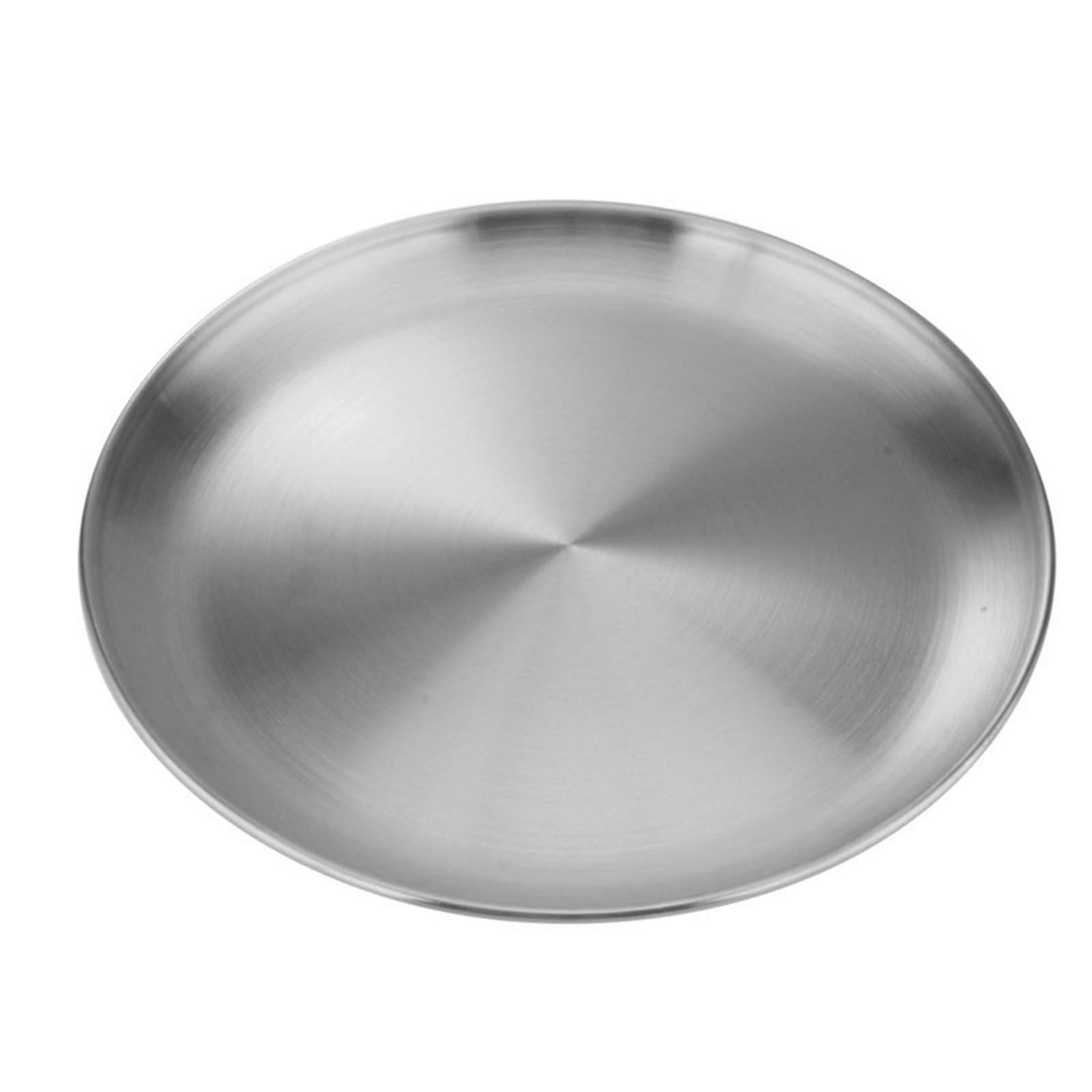 Buxuaaaa Delicate Stainless Steel Round Serving Trays Set Nonslip Base for BBQ Picnics Party Camping Dishware 20cm 30cm Stainless Steel Serving Tray