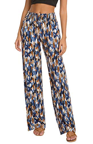 Women's Casual Wide Leg Floral Print Palazzo Lounge Pant Stretchy Boho Pants